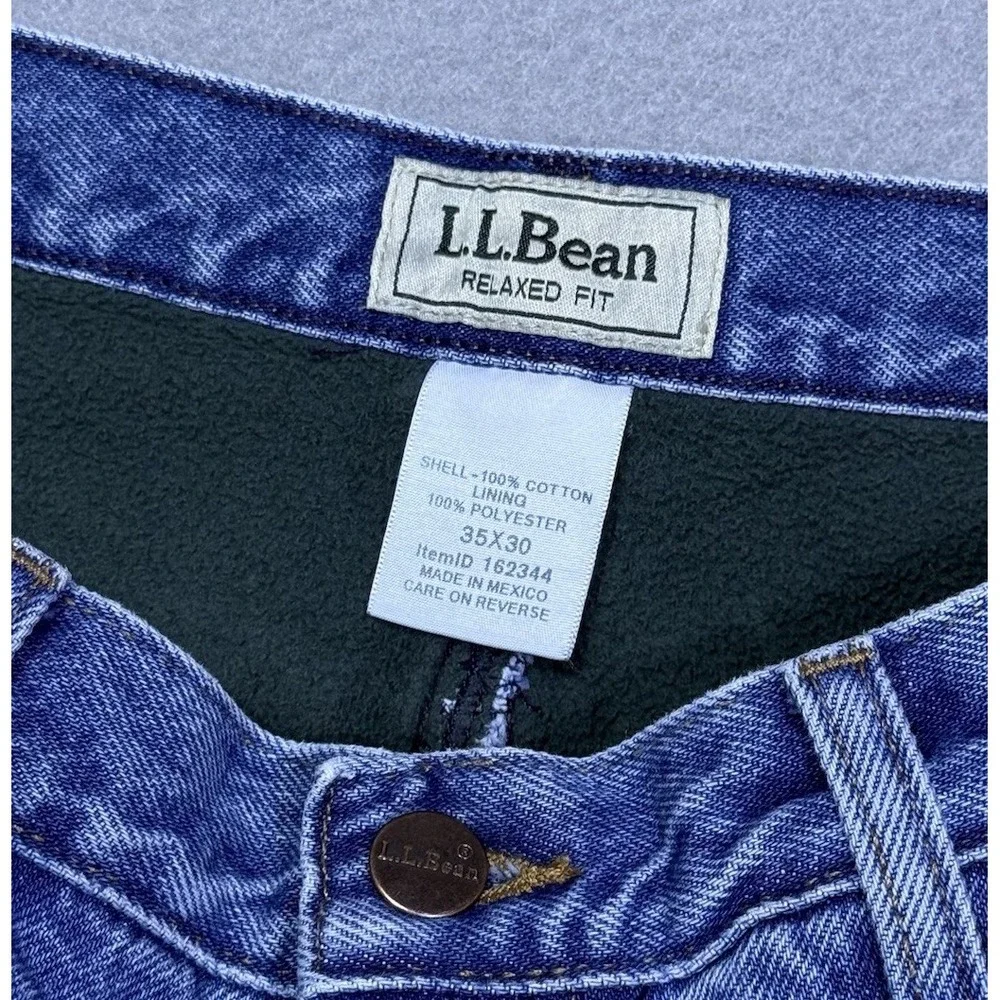 LL Bean Flannel Lined Jeans Mens 35x30 Relaxed Fit Cabincore Woodsy Garage